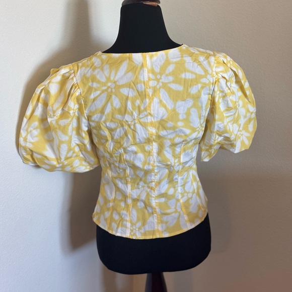 Banana Republic BUBBLE-SLEEVE SEAMED POPLIN TOP Blouse Puff Sleeve Yellow 4 $75 - Picture 4 of 9